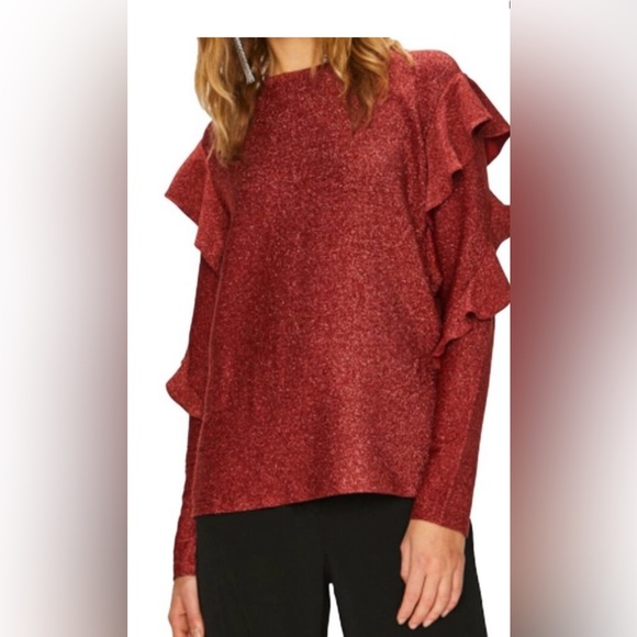 Scotch & Soda Tops - Anthropologie Scotch & Soda Red Melodie Metallic Shimmer Ruffle Blouse Size S